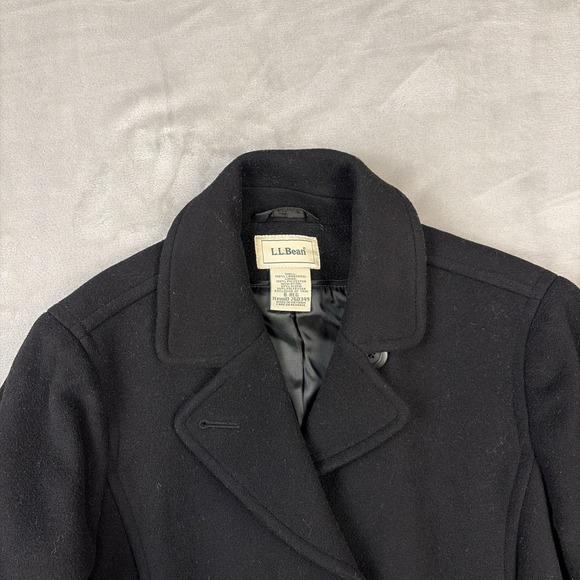 LL Bean Wool Coat Womens 8 Regular Black Long Lambswool Insulated Trench - Picture 7 of 16
